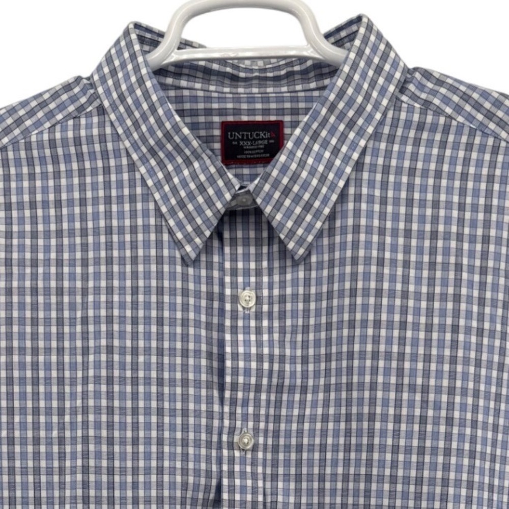 UNTUCKit Dante WF Blue Gingham Short Sleeve Button Down Shirt Mens 3XL XXXL